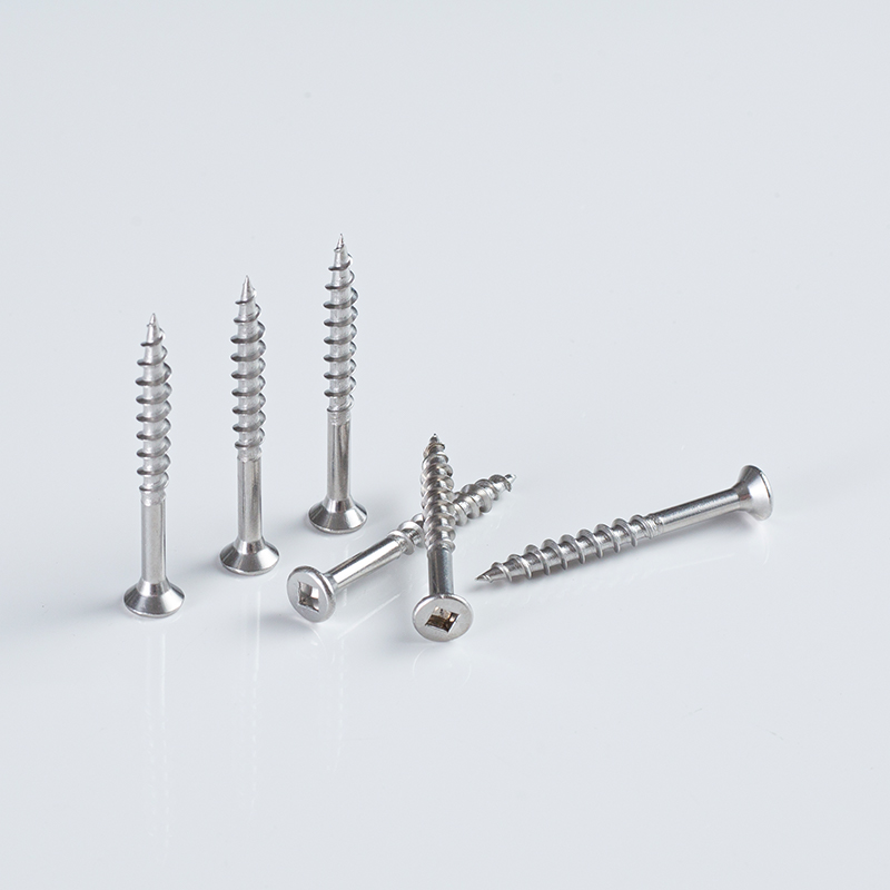 Tornillo para madera de 8-10×19-42 SS304 con cabeza avellanada, nervaduras y accionamiento cuadrado n.º 2