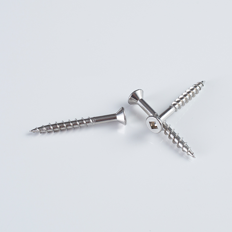 Tornillo para madera de 8-10×38-75 con rosca parcial, A2 SS304, cabeza avellanada, nervaduras y accionamiento cuadrado n.º 2