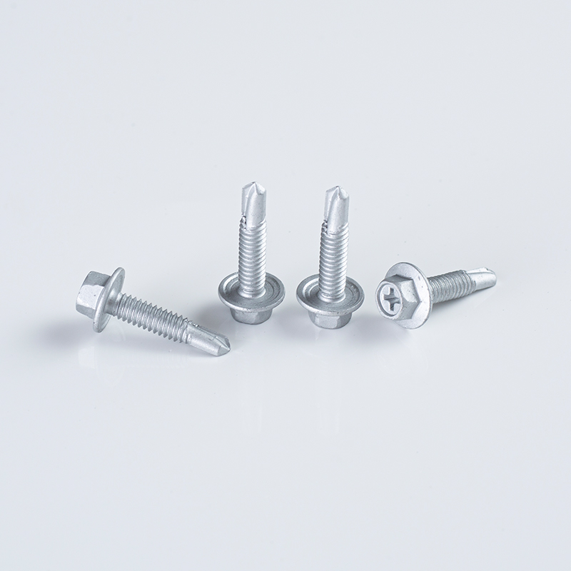 Tornillo autoperforante de 10-24×25 con cabeza hexagonal y arandela, recubrimiento Ruspert plateado