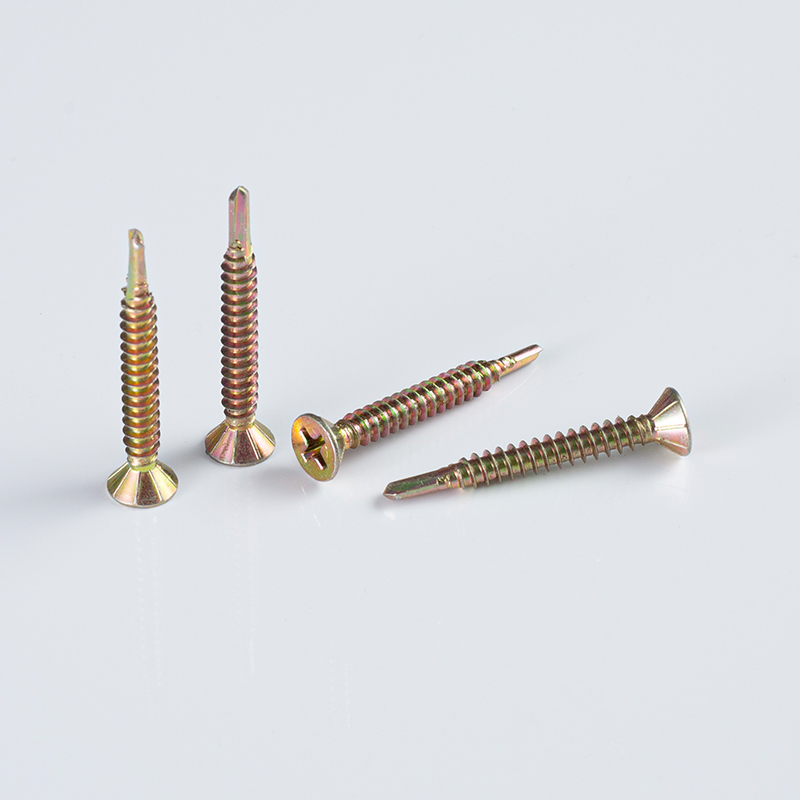 Tornillo autoperforante de acero al carbono de 8-18×20-35 mm galvanizado amarillo (Z/Y), con cabeza avellanada y alas