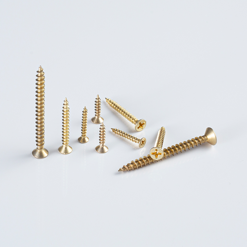 Tornillo para bisagra de 8G × 25-50 de latón amarillo, con cabeza avellanada y ranura en cruz
