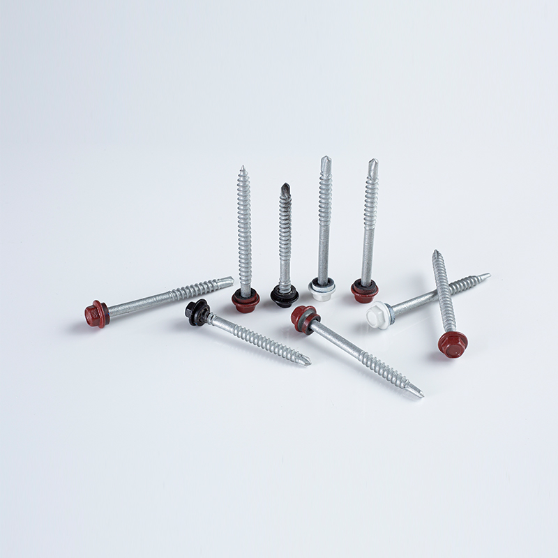 Tornillo autoperforante de cabeza hexagonal con arandela adherida 14-10×75 CL3, cabeza pintada (blanco marfil / rojo teja / negro)
