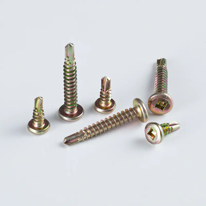 Tornillo autoperforante de 10-16×16-30 galvanizado amarillo con cabeza tipo wafer y accionamiento cuadrado