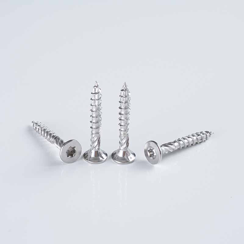 Tornillo para madera de 14-7×50-150 A4 SS316 con cabeza avellanada doble, accionamiento Torx, rosca doble y cabeza cónica cuadrada