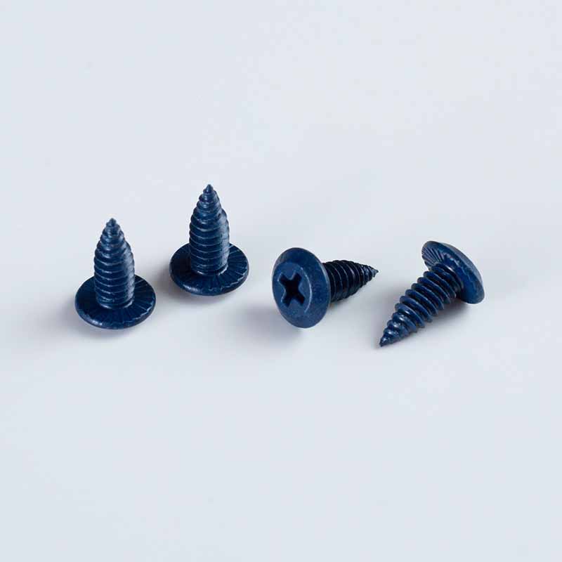 Tornillo triangular de 10-24×13 con cabeza tipo wafer y recubrimiento Therma-Plus azul